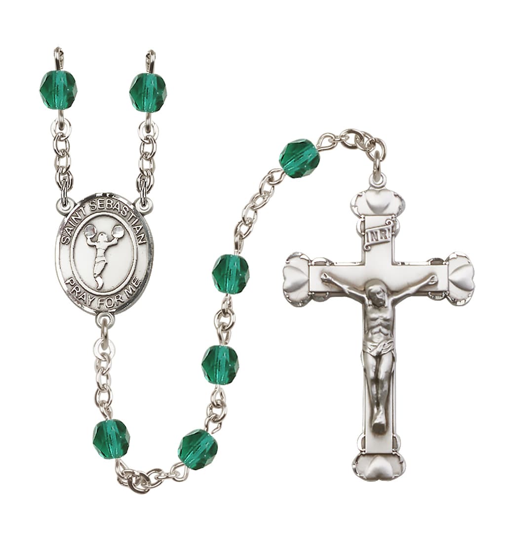 Bliss December Zircon Crystal St Sebastian Cheerleading 6mm Fire Polished Heart Crucifix Rosary,