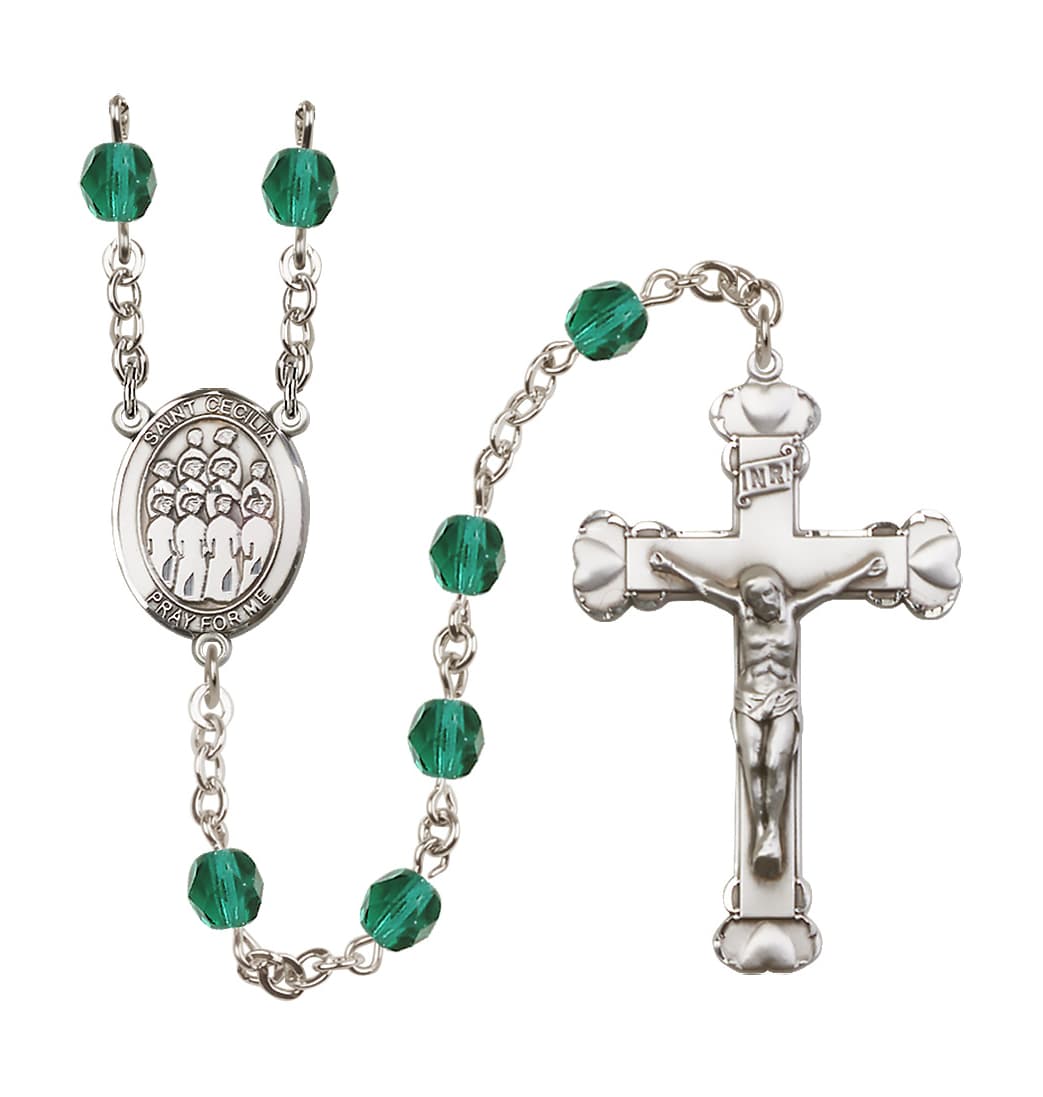 Bliss St Cecilia Choir 6mm Fire Polished Heart Tip Rosary in Zircon for Dec,