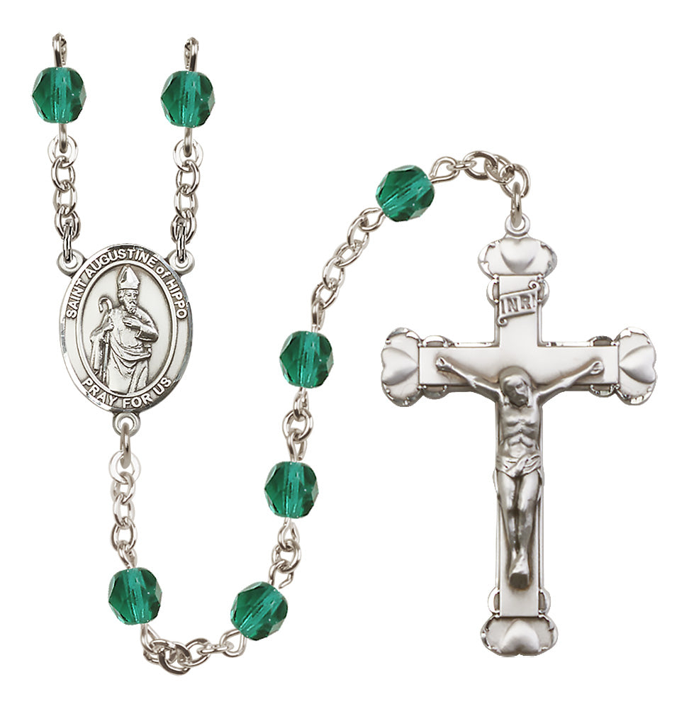 Bliss Silver-Plated Crystal St Augustine of Hippo Birthstone Heart Rosary