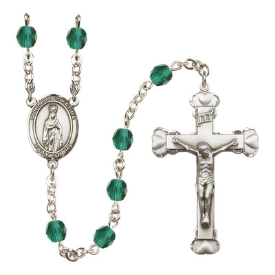 Our Lady of Fatimas Rosary with Pewter Heart Crucifix and Centerpiece, Birthstone 6mm Fire Polished Zircon Beads for December, Bliss Manufacturing