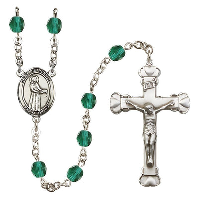 St. Petronille Rosary with Pewter Heart Crucifix and Centerpiece, Birthstone 6mm Fire Polished Zircon Beads for December, Bliss Manufacturing