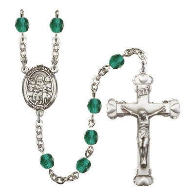 St. Germaine Cousin Rosary with Pewter Heart Crucifix and Centerpiece, Birthstone 6mm Fire Polished Zircon Beads for December