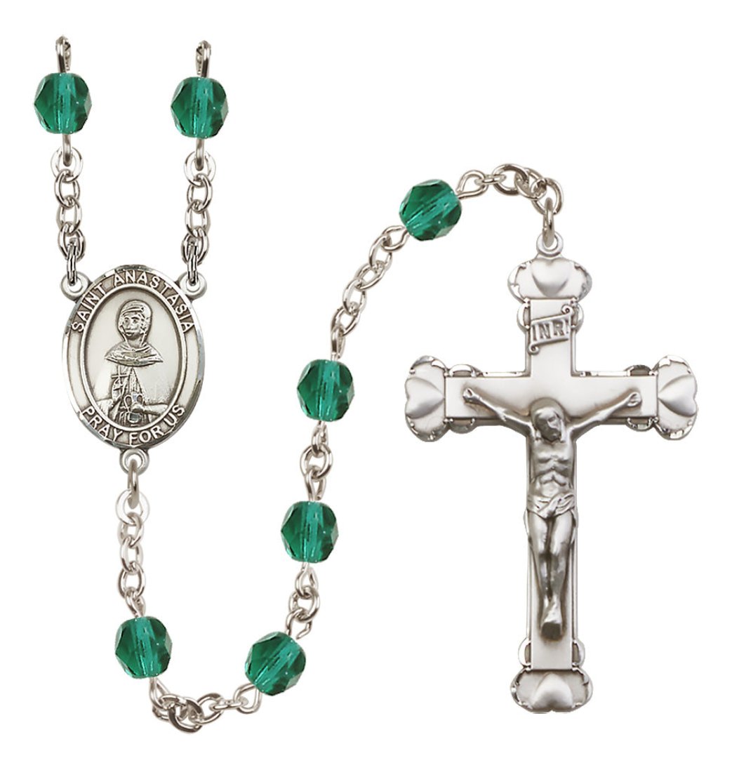 Bliss Silver-Plated Zircon Crystal Saint Anastasia Birthstone Heart Rosary,