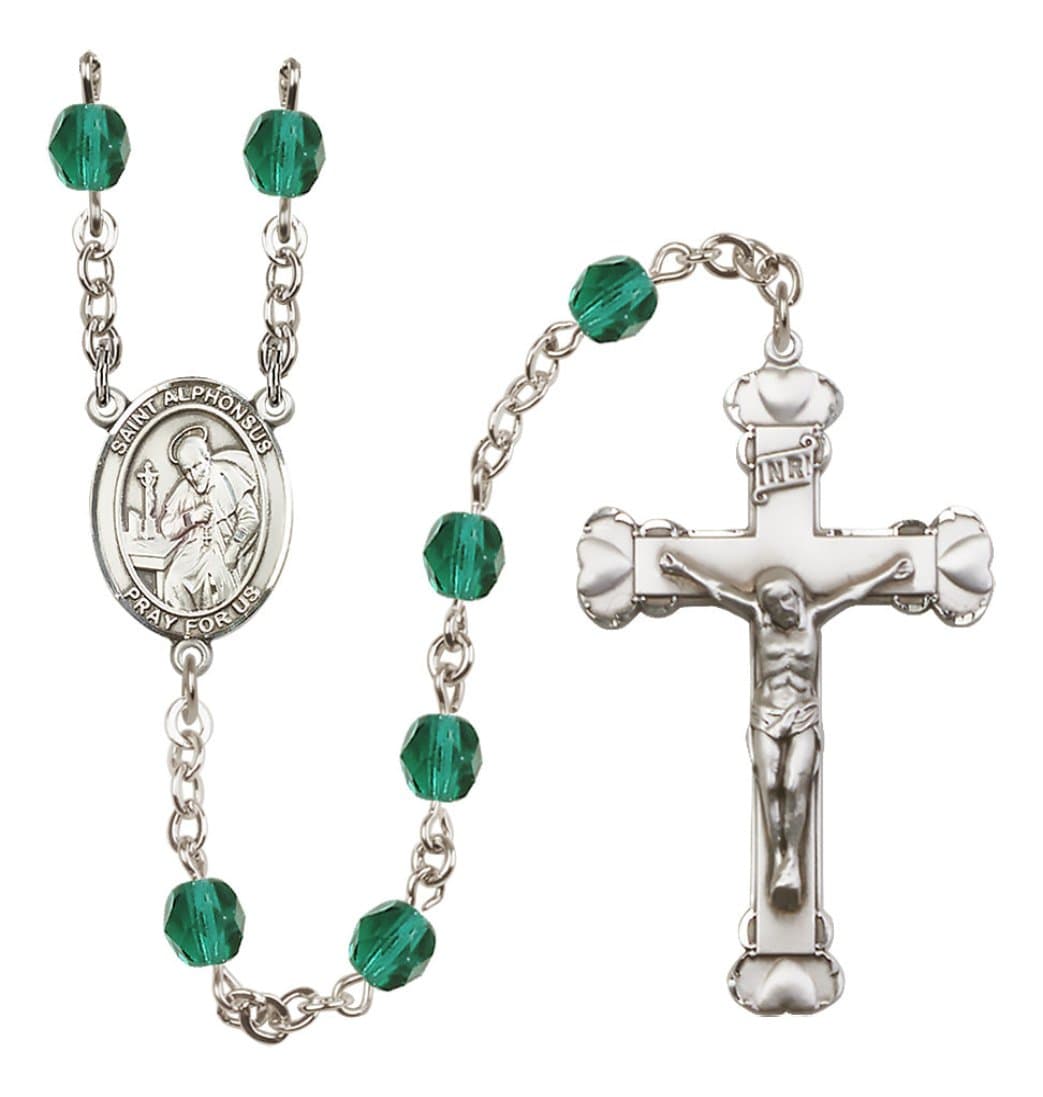 Bliss Silver-Plated Zircon Crystal St Alphonsus Birthstone Heart Rosary,