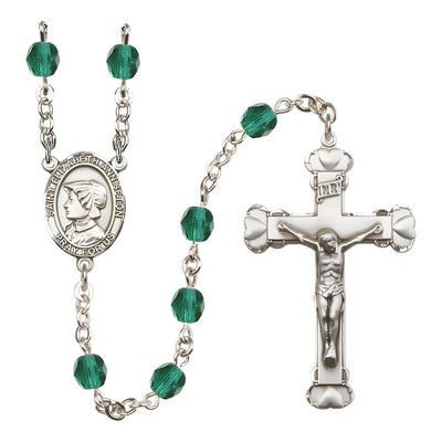 St. Elizabeth Ann Seton Rosary with Pewter Heart Crucifix and Centerpiece, Birthstone 6mm Fire Polished Zircon Beads for December, Bliss Manufacturing