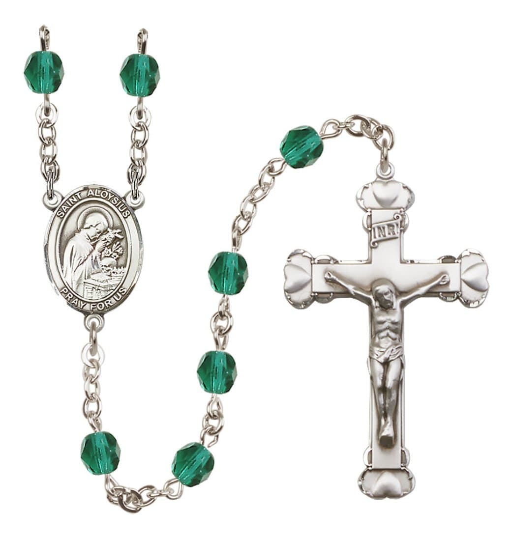 Bliss Silver-Plated Zircon Crystal St Aloysius Birthstone Heart Rosary,