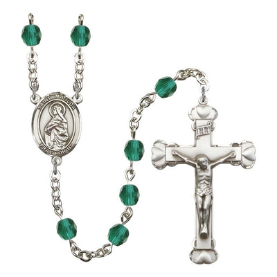 St. Matilda Rosary with Pewter Heart Crucifix and Centerpiece, Birthstone 6mm Fire Polished Zircon Beads for December, Bliss Manufacturing
