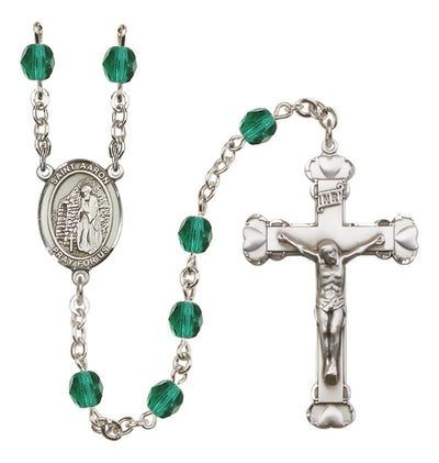 Silver-Plated Amethyst Crystal Saint Aaron Birthstone Heart Rosary in Zircon, Bliss Manufacturing