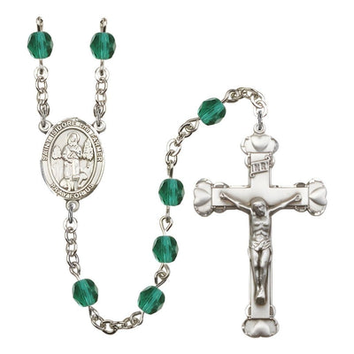 St. Isidore the Farmer Rosary with Pewter Heart Crucifix and Centerpiece, Birthstone 6mm Fire Polished Zircon Beads for December, Bliss Manufacturing