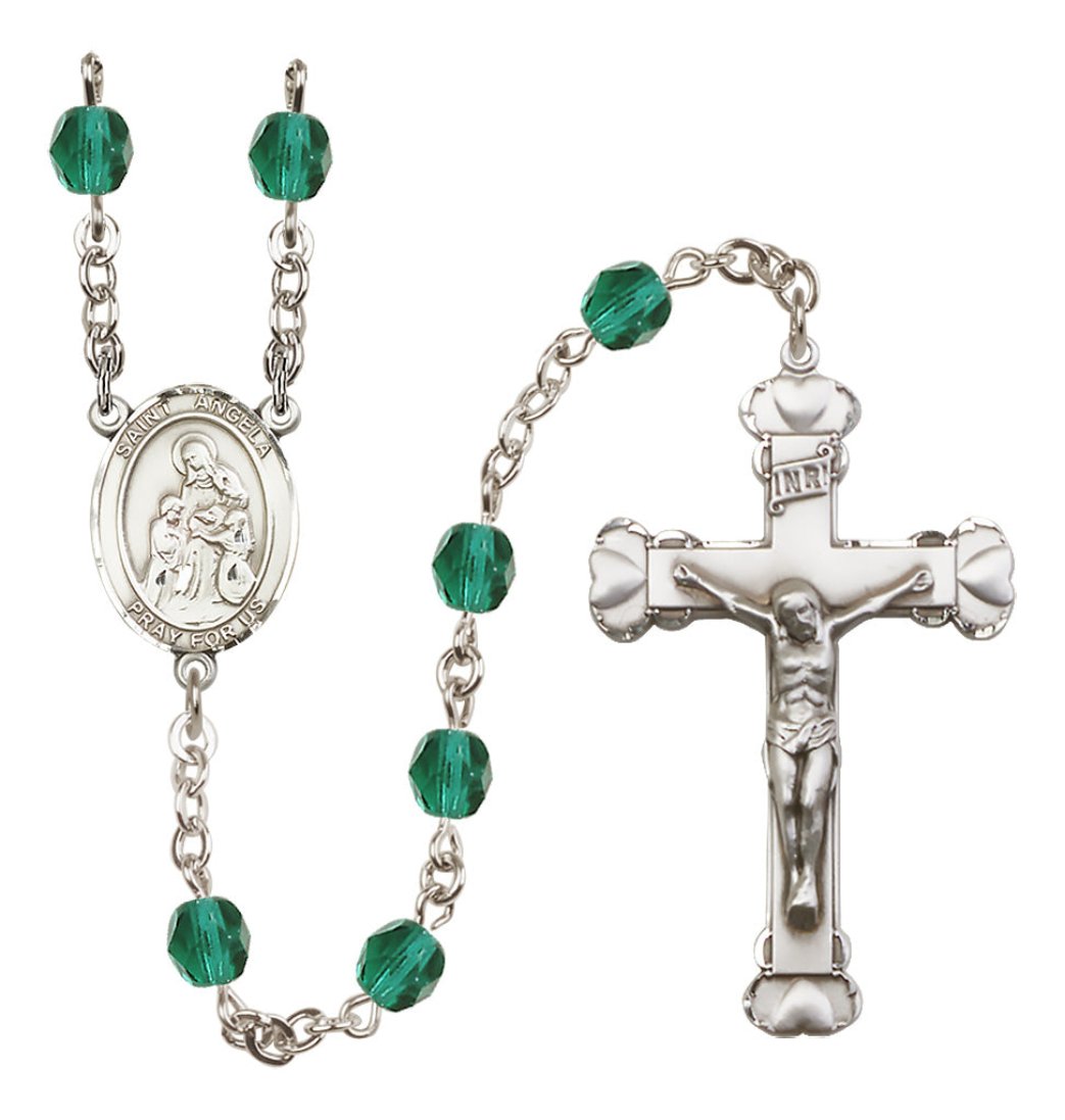 Zircon Silver-Plated Crystal St Angela Merici Birthstone Heart Rosary