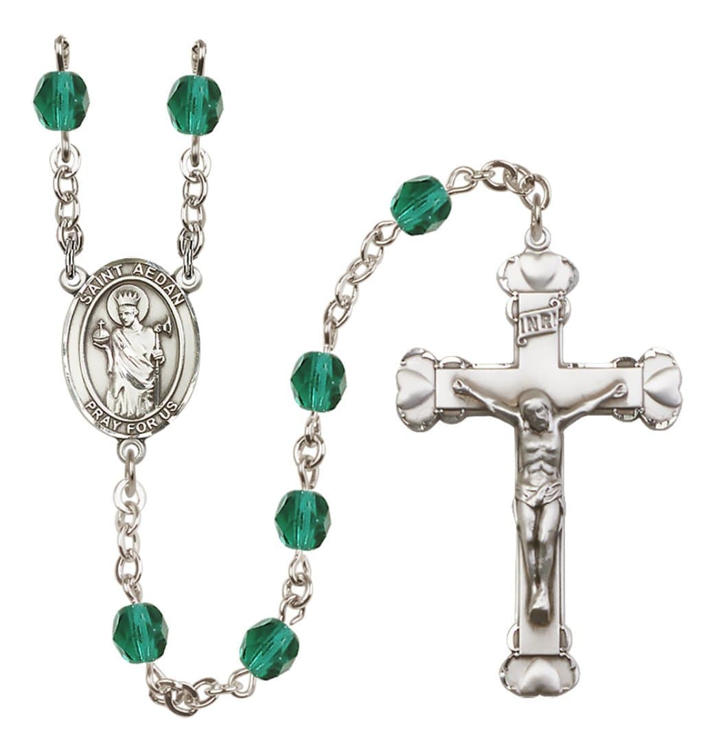 Bliss Silver-Plated Zircon Crystal St Aedan Birthstone Heart Rosary,