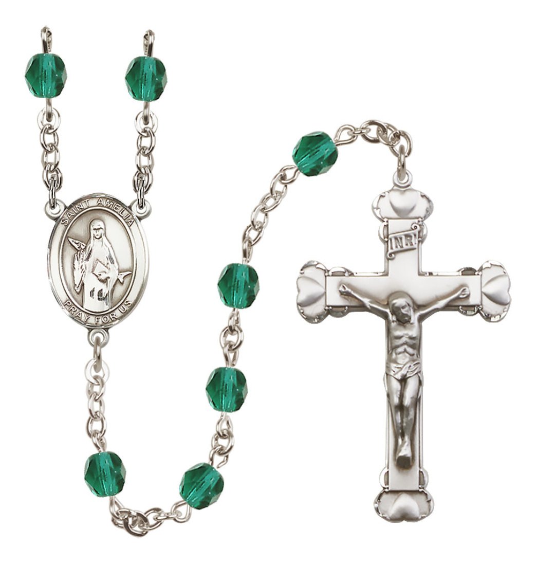 Bliss Silver-Plated Zircon Crystal St Amelia Birthstone Heart Rosary,