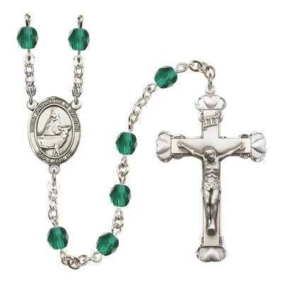St. Catherine of Sweden Rosary with Pewter Heart Crucifix and Centerpiece, Birthstone 6mm Fire Polished Zircon Beads for December, Bliss Manufacturing