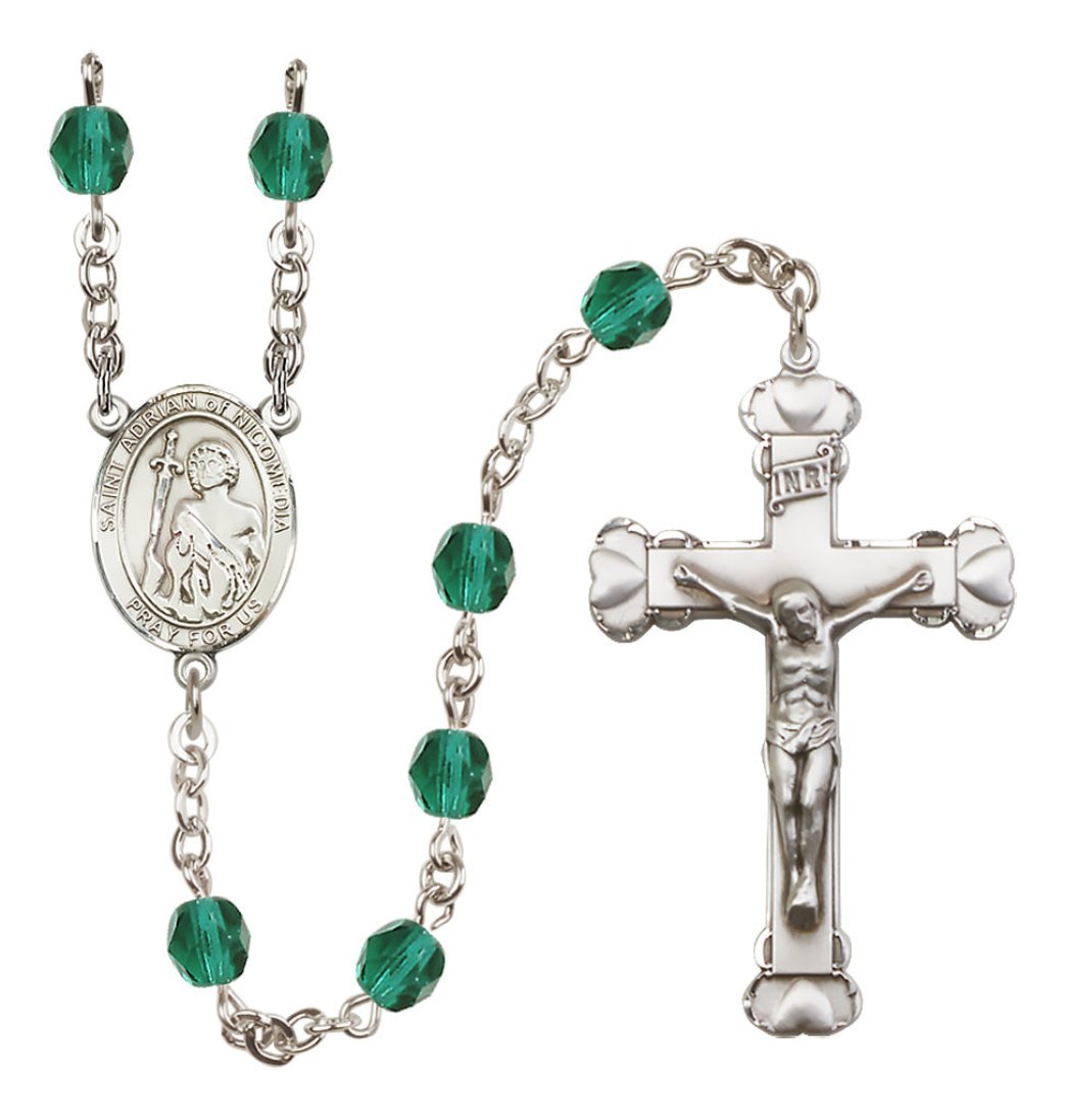 Bliss Silver-Plated Zircon Crystal St Adrian of Nicomedia Birthstone Heart Rosary,