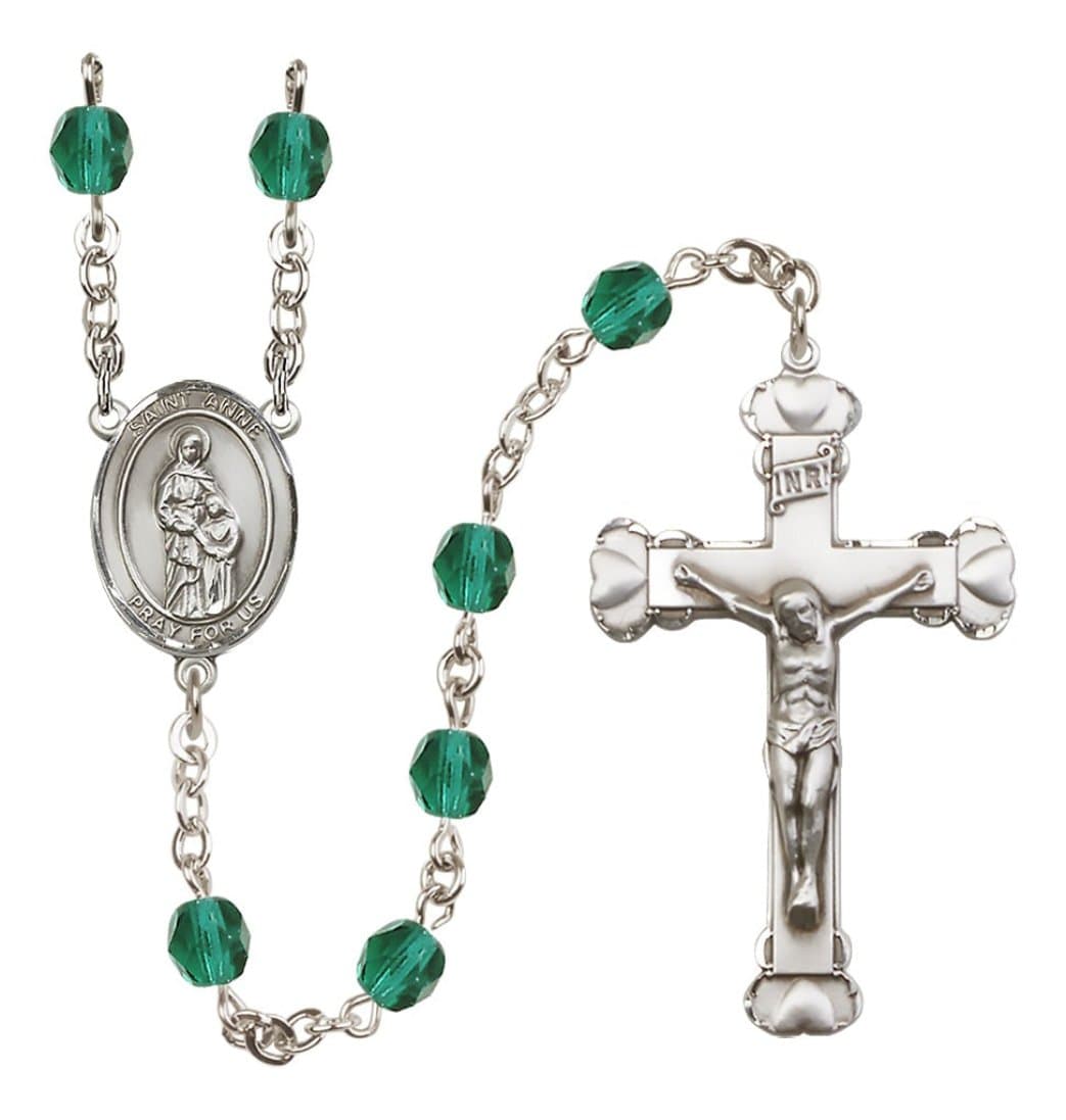 Bliss Dec Zircon Silver-Plated Crystal St Anne Birthstone Heart Rosary,