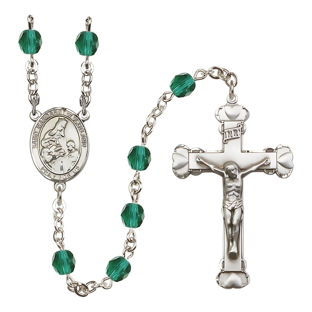 Bliss St. Margaret of Scotland Engraved Birthstone Fire Polished Rosary in Zircon,