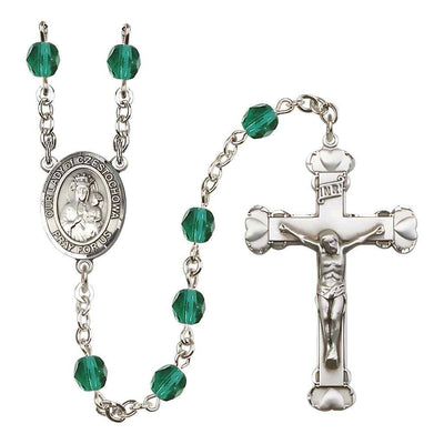 Our Lady of Czestochowa Rosary with Pewter Heart Tip Crucifix and Centerpiece, Birthstone 6mm Fire Polished Zircon Beads for December