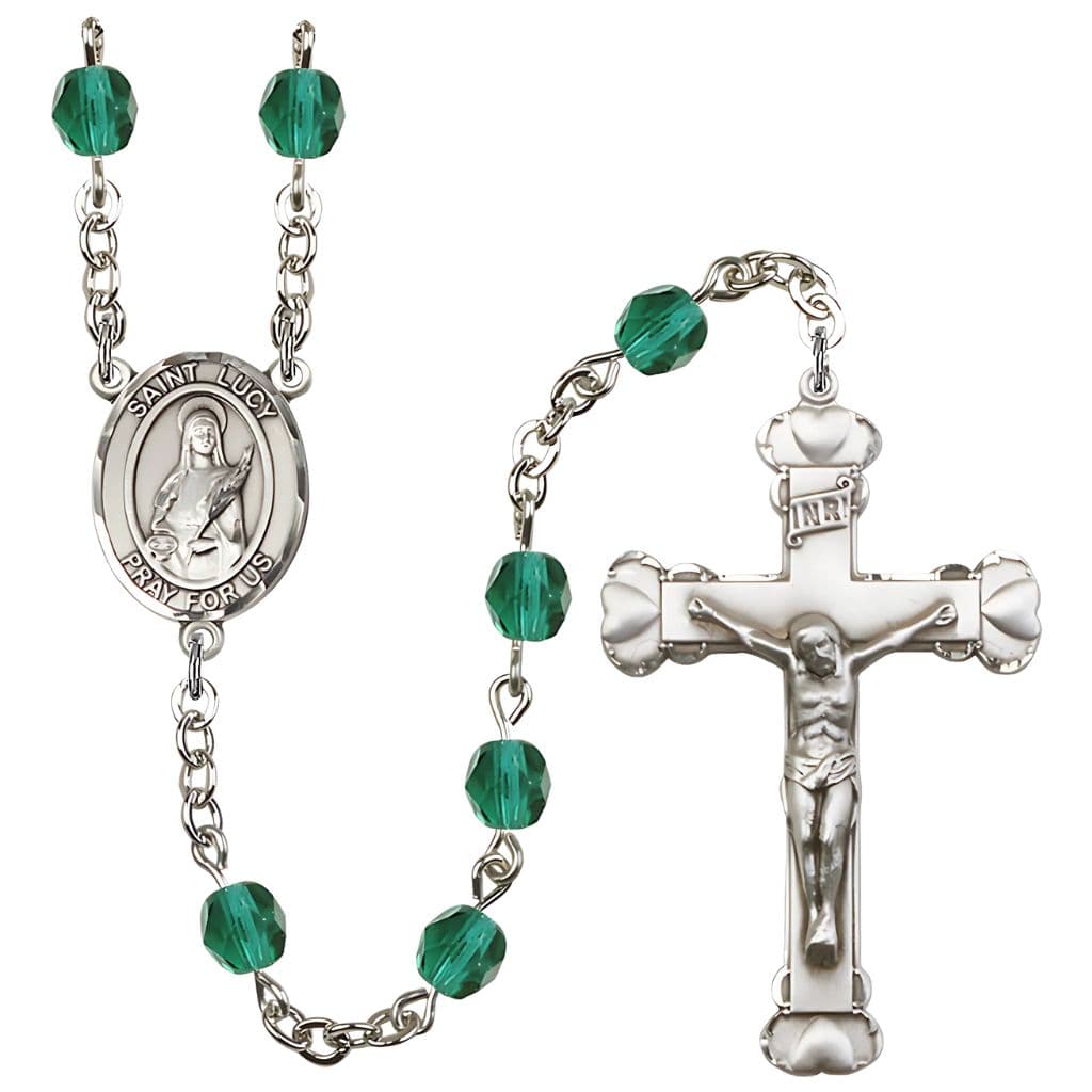 St. Lucy Silver-Plated Zircon Crystal Birthstone Heart Rosary,