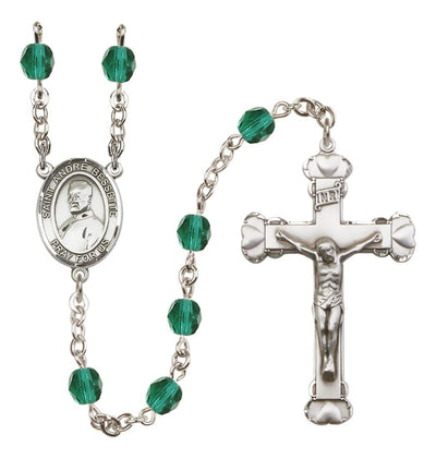 St. Andre Bessette Rosary with Pewter Heart Crucifix and Centerpiece, Birthstone 6mm Fire Polished Zircon Beads for December, Bliss Manufacturing