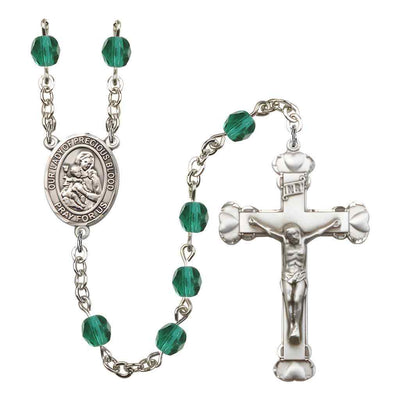 Our Lady of the Precious Blood Rosary with Pewter Heart Crucifix and Centerpiece, Birthstone 6mm Fire Polished Zircon Beads for December