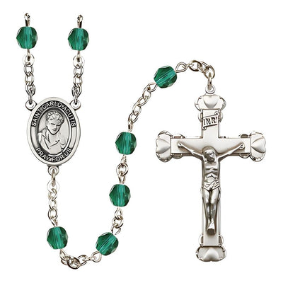 St. Carlo Acutis Birthstone Zircon Heart Fire Polished Rosary, Bliss Manufacturing
