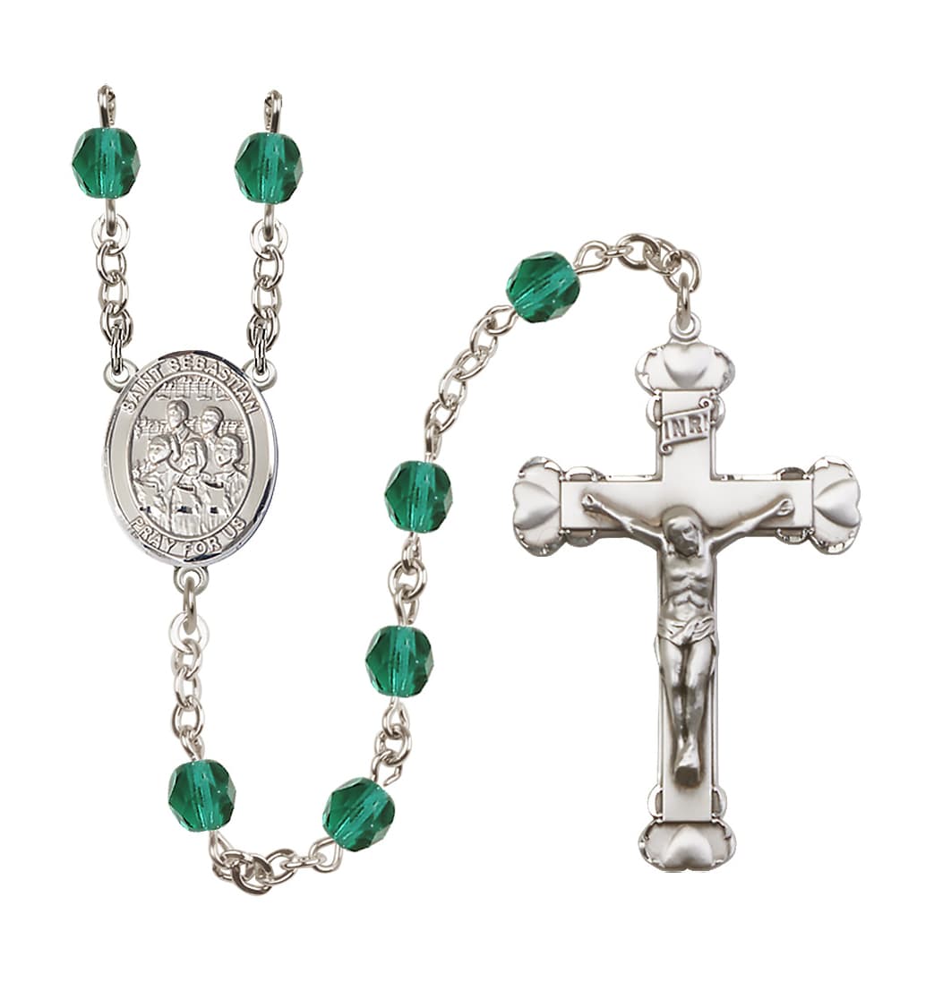 Bliss St Sebastian Choir 6mm Fire Polished Heart Crucifix December  Birthstone Rosary,