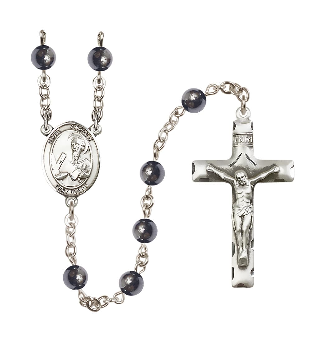 Bliss St Andrew the Apostle 6mm Hematite Silver-plated Rosary,