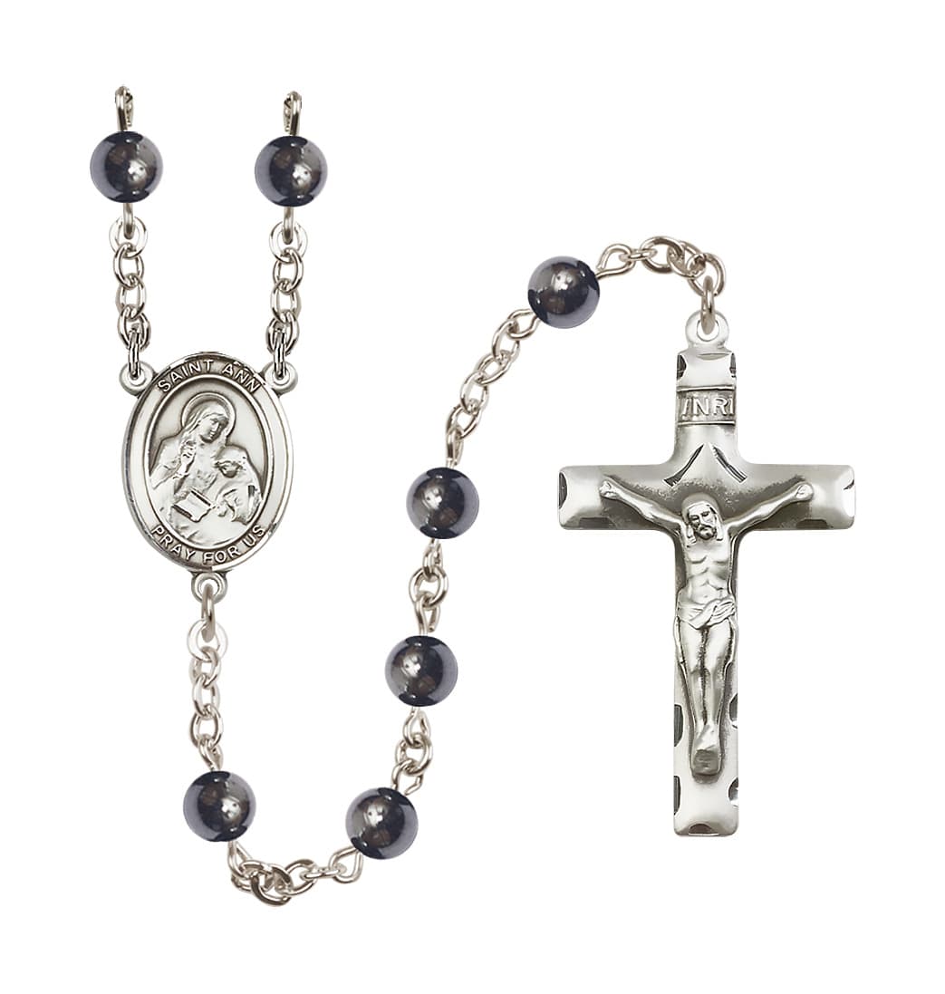 Bliss Manufacturing St Ann 6mm Hematite Silver-plated Rosary,