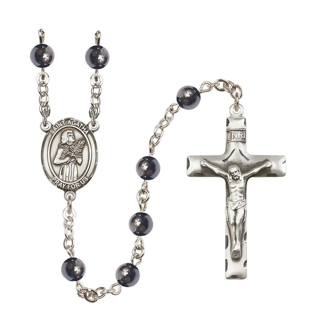 Bliss St Agatha 6mm Hematite Silver-plated Rosary,