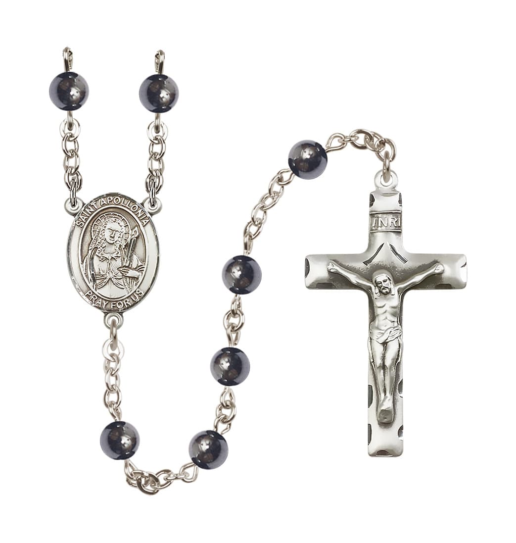 Bliss St Apollonia 6mm Hematite Silver-plated Rosary,