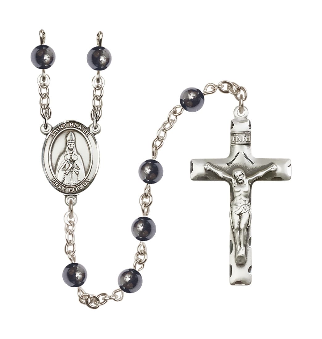 Bliss St Blaise 6mm Hematite Silver-plated Rosary,