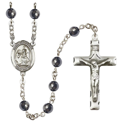 St. Catherine of Siena 6mm Hematite Bead Catholic Rosary with Pewter Centerpiece and Crucifix, Bliss Manufacturing