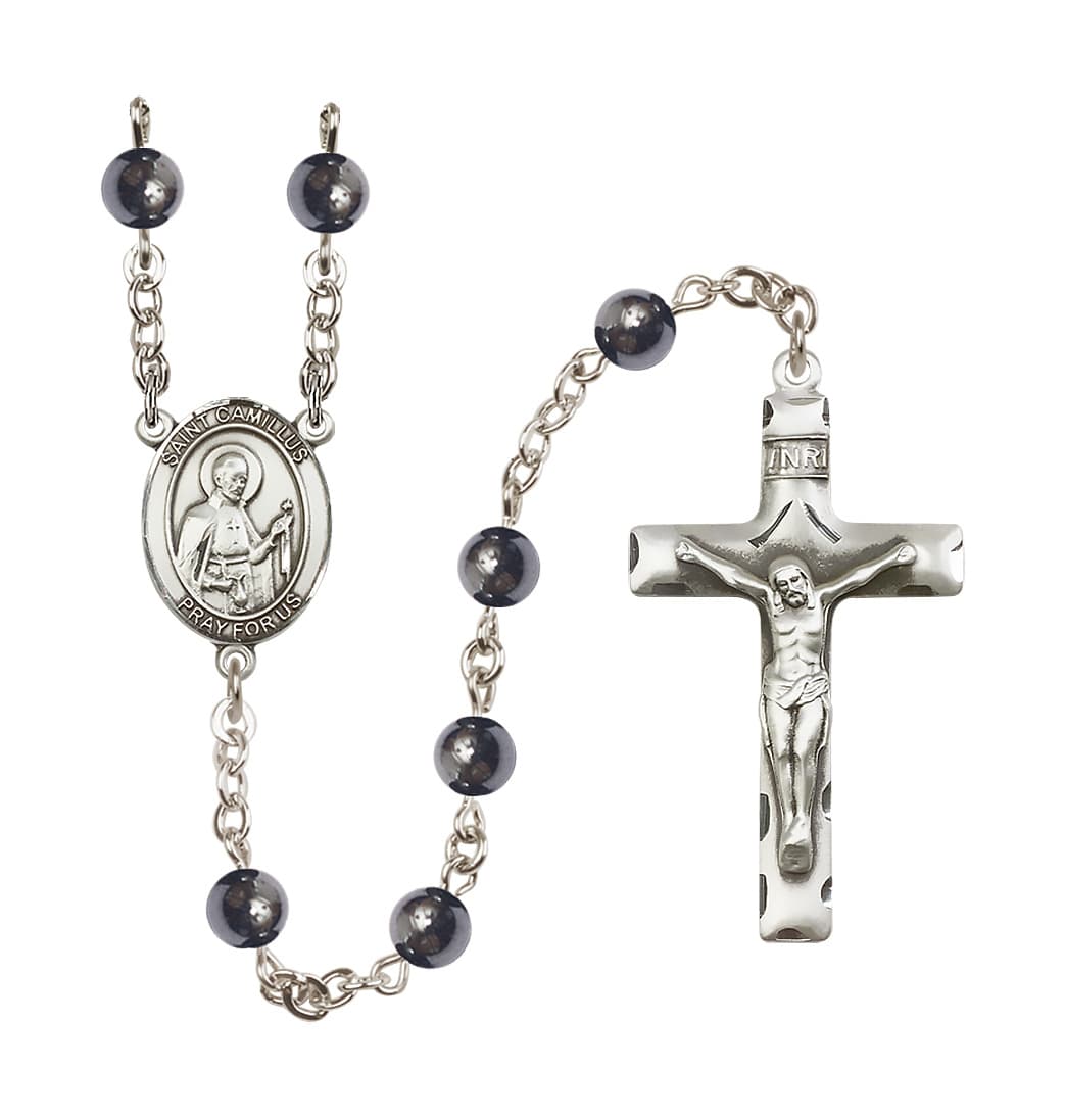 Bliss St Camillus of Lellis 6mm Hematite Silver-plated Rosary,