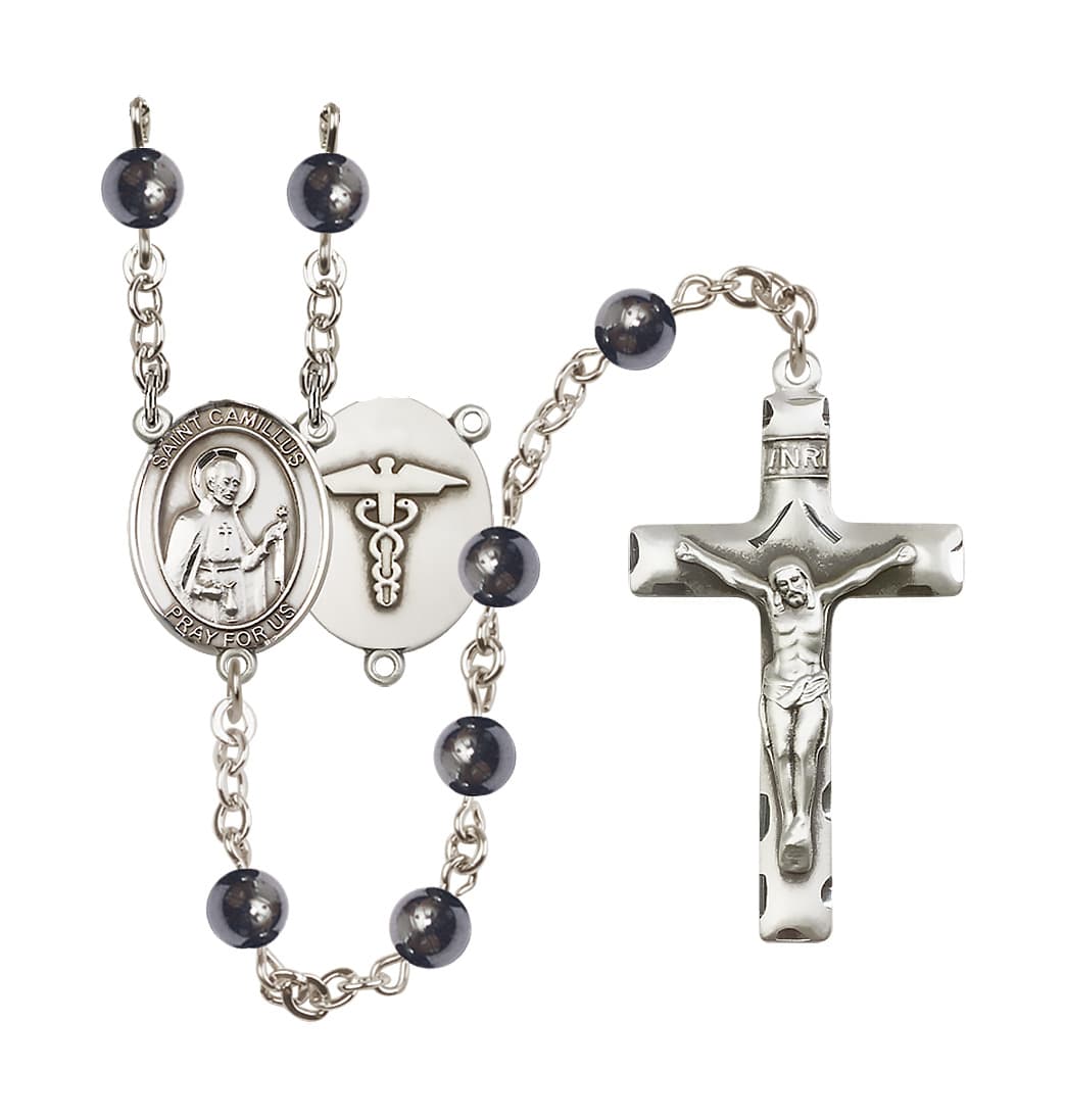 St. Camillus Nurse 6mm Hematite Catholic Rosary by Bliss