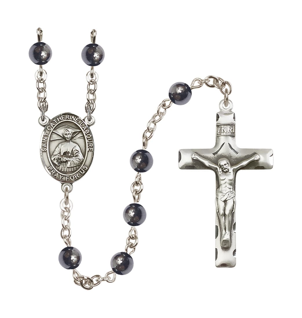 Bliss St Catherine Laboure 6mm Hematite Silver-plated Rosary,