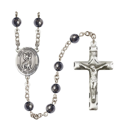 San Cristobal/St Christopher 6mm Hematite Silver-plated Rosary, Bliss Manufacturing