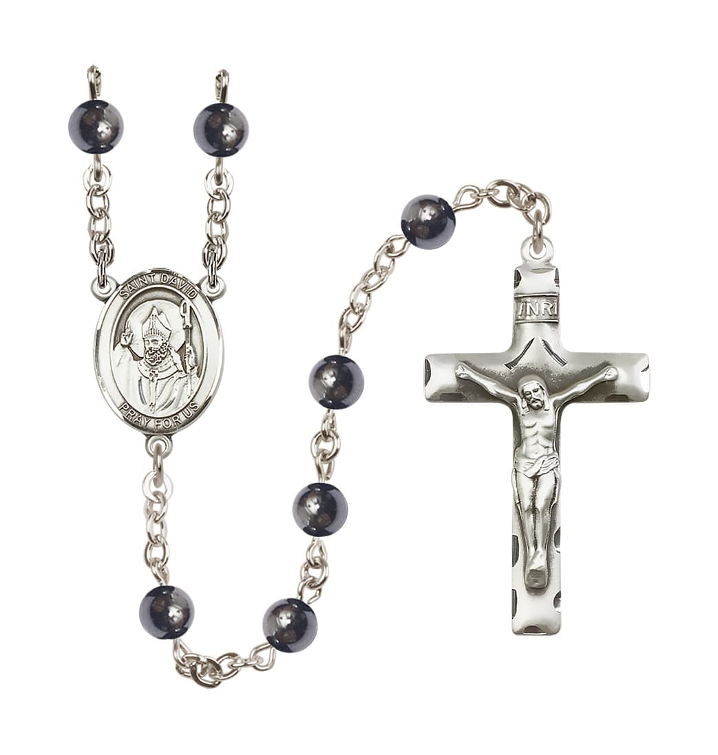 Bliss St David of Wales 6mm Hematite Silver-plated Rosary,