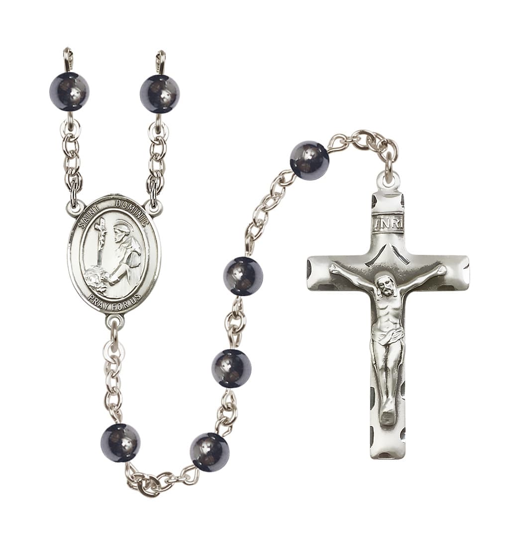 Bliss St Dominic de Guzman 6mm Hematite Silver-plated Rosary,