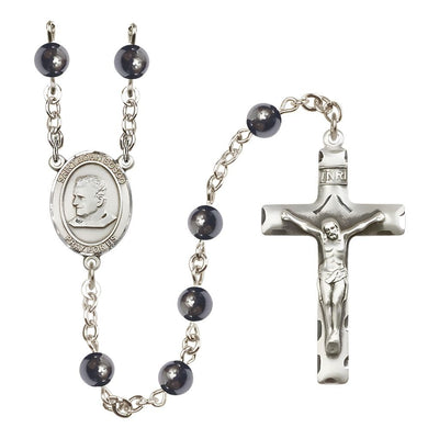 St. John Bosco 6mm Hematite Bead Catholic Rosary with Pewter Centerpiece and Crucifix, Bliss Manufacturing