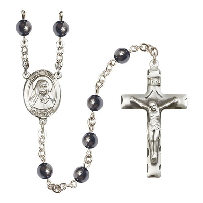 St. Louise de Marillac 6mm Hematite Bead Catholic Rosary with Pewter Centerpiece and Crucifix, Bliss Manufacturing