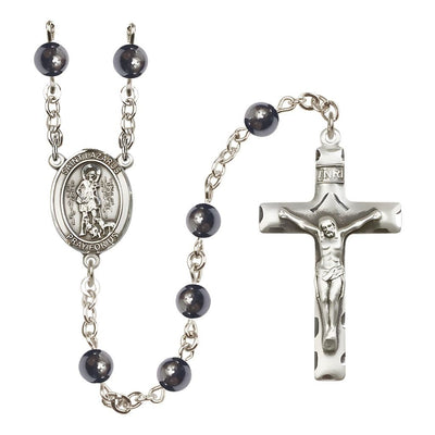St. Lazarus 6mm Hematite Catholic Rosary with Pewter Centerpiece and Crucifix, Bliss Manufacturing