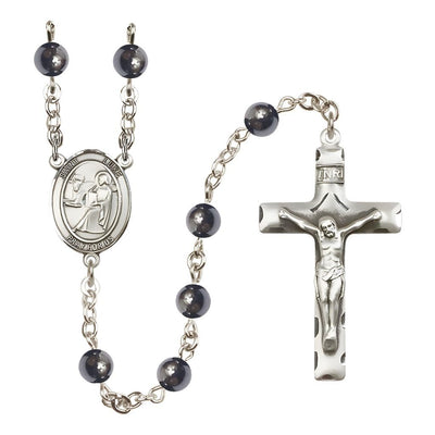 St. Luke the Apostle 6mm Silver-Plated Catholic Rosary with Pewter Centerpiece and Crucifix, Bliss Manufacturing