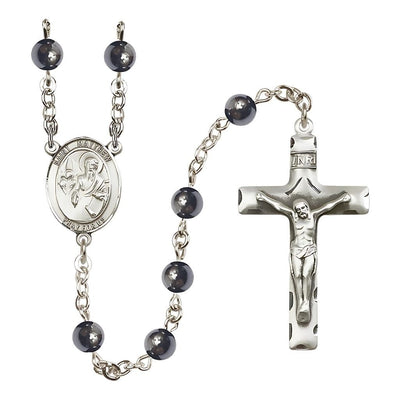 St. Matthew the Apostle 6mm Hematite Bead Silver-plated Rosary with Pewter Center and Crucifix, Bliss Manufacturing