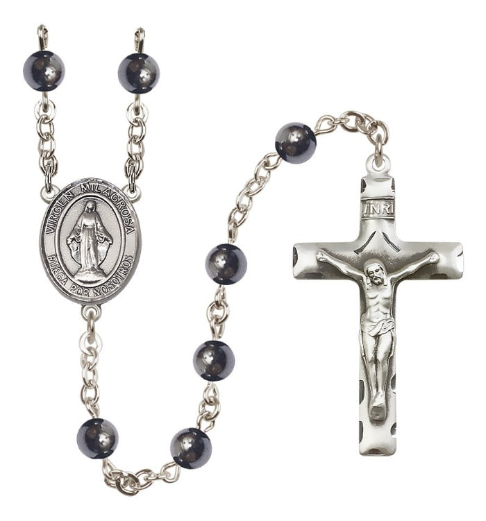 Bliss Catholic Virgen Milagrosa 6mm Hematite Rosary