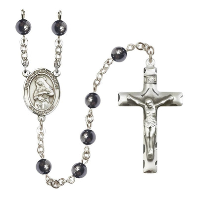 Our Lady of Providence 6mm Hematite Catholic Rosary with pewter centerpiece and crucifix, handmade in the USA, Bliss Manufacturing