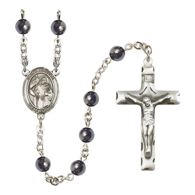 St. Ursula 6mm Hematite Catholic Rosary with Pewter Centerpiece and Crucifix, Bliss Manufacturing