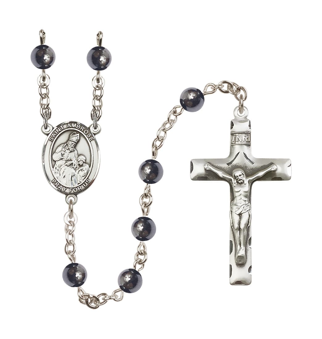 Bliss Manufacturing St Ambrose 6mm Hematite Silver-plated Rosary,