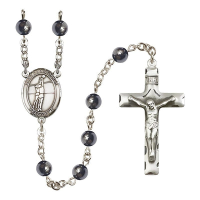 St. Christopher Volleyball 6mm Hematite Silver-plated Rosary, Bliss Manufacturing