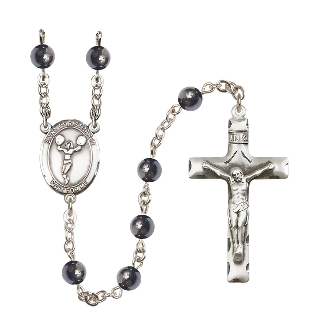 Bliss St Christopher Cheerleading 6mm Hematite Bead Rosary,