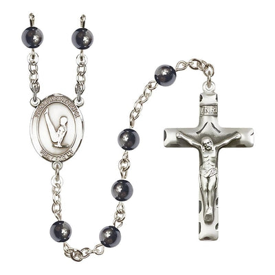 St. Christopher Boy's Gymnastics 6mm Hematite Rosary, handcrafted in the USA, Bliss Manufacturing
